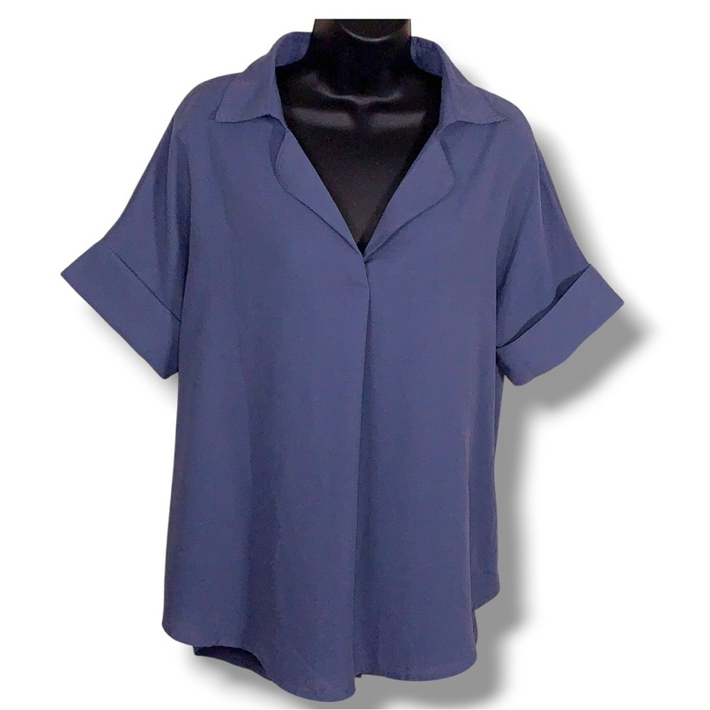 Size 4 Periwinkle Blue Short
Sleeve Oversized Top Short
Cuffed Sleeves Collar